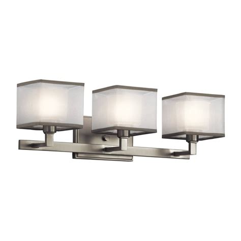3-Light Brushed Nickel Bathroom Vanity Light with Clear Glass Shades. . Lowes bathroom light fixtures